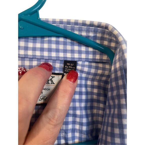 Thomas Pink Mens Blue White Gingham Check Classic Fit Dress Shirt Size 18-37 - Picture 7 of 12